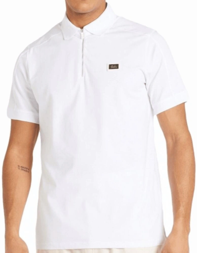 Plaque Logo White Zip Polo Shirt