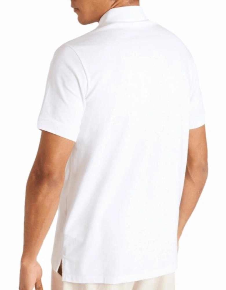 Plaque Logo White Zip Polo Shirt