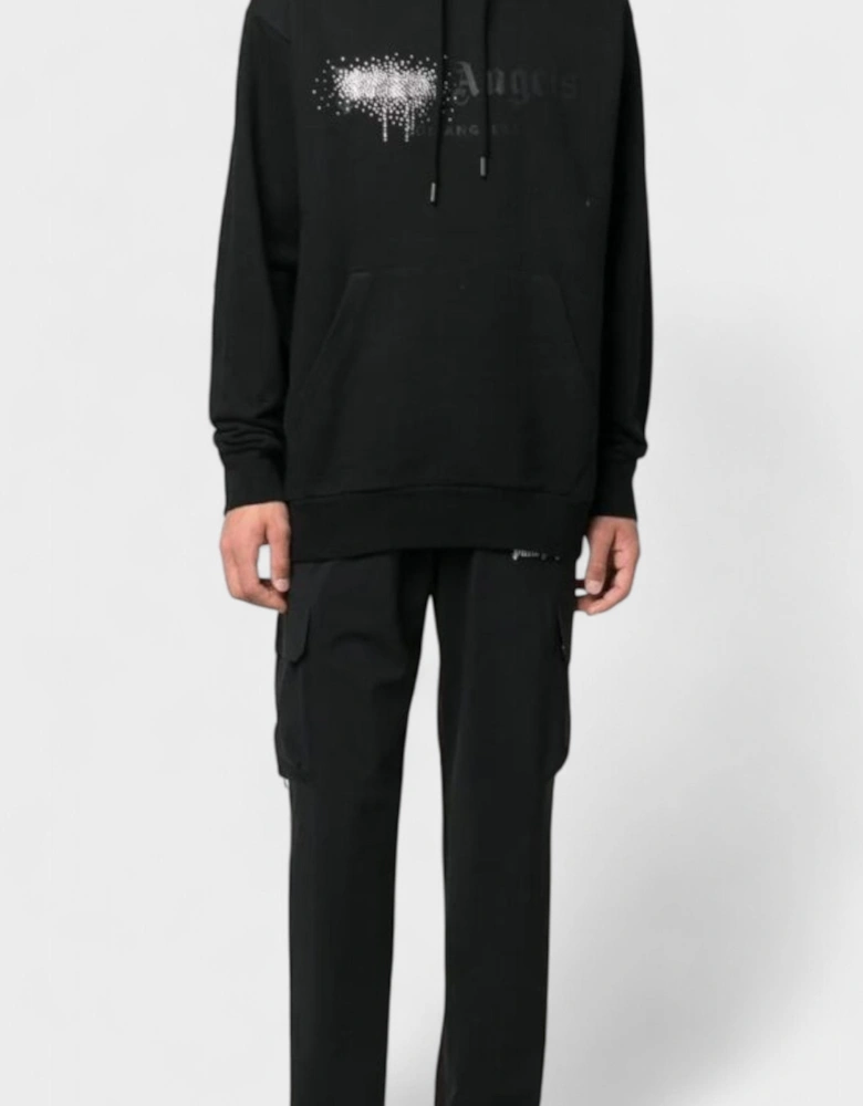 Rhinestone Sprayed Hoodie Black