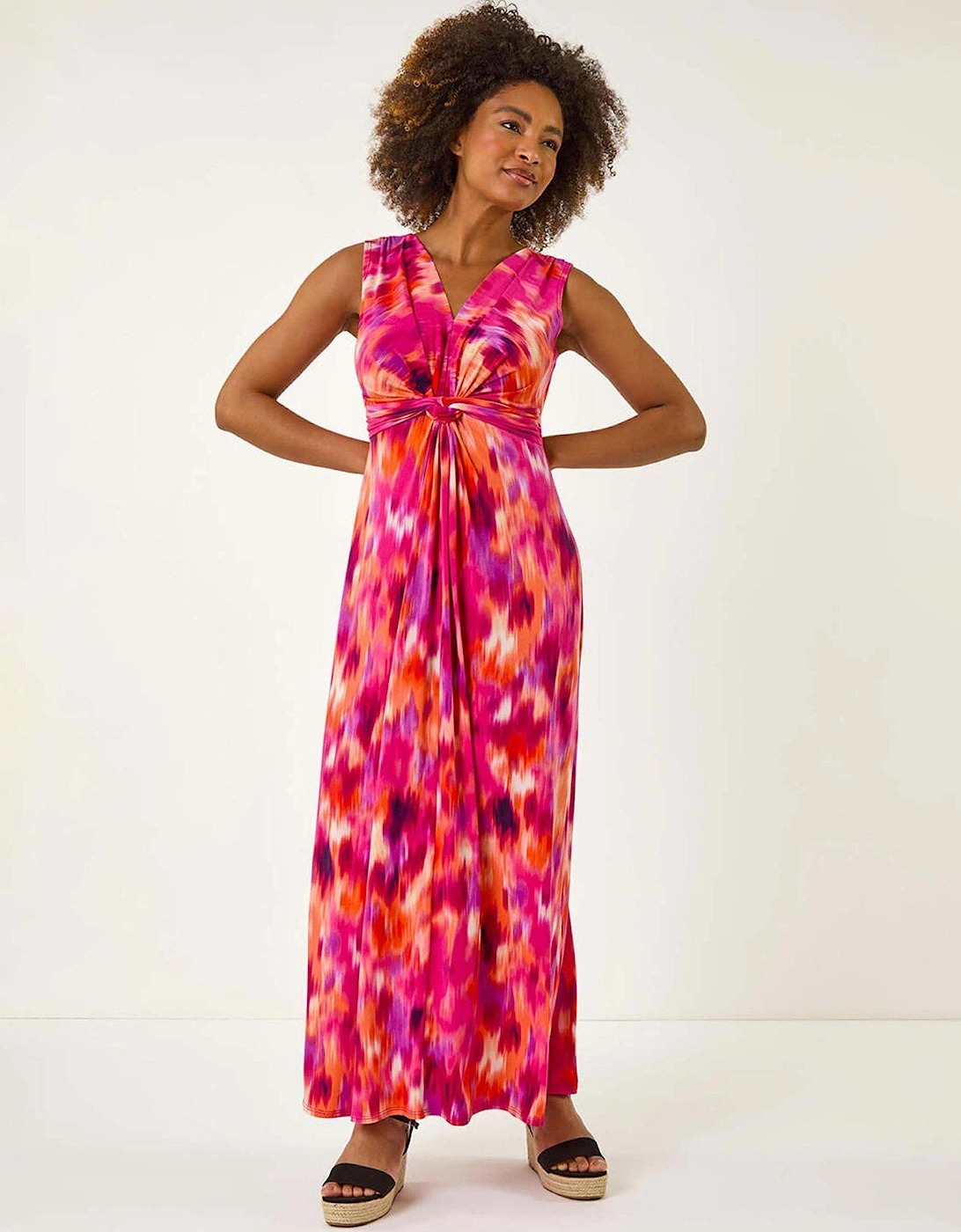 Abstract Twist Front Maxi Dress - Fuchsia, 2 of 1