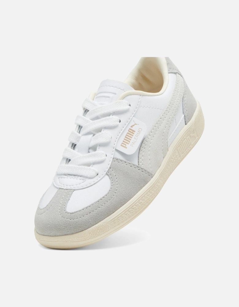 Kids Unisex Palermo Leather - Silver/White