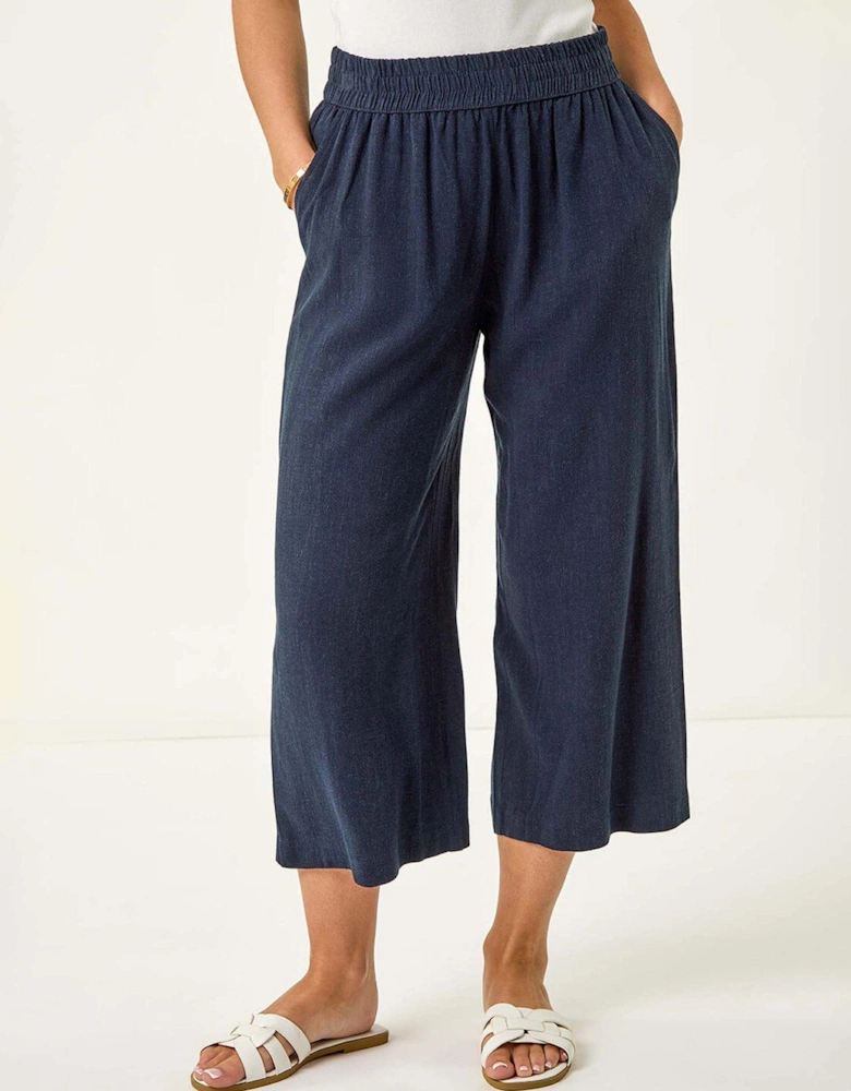 Petite Linen Mix Cropped Trouser - Navy