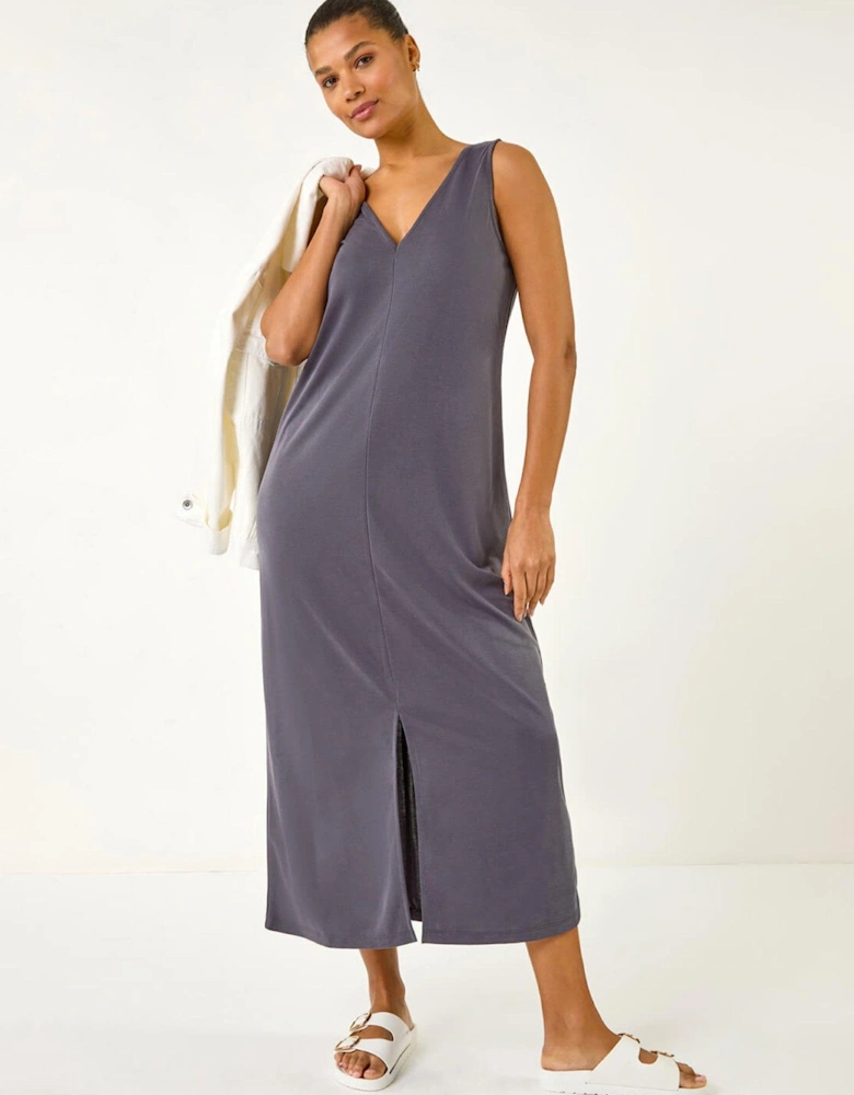 Soft Pique Stretch Midi Dress - Grey