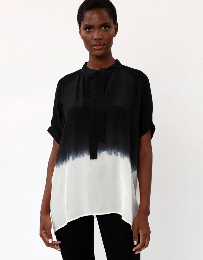 Power Tunic Top In Black And White Dip Dye - Black