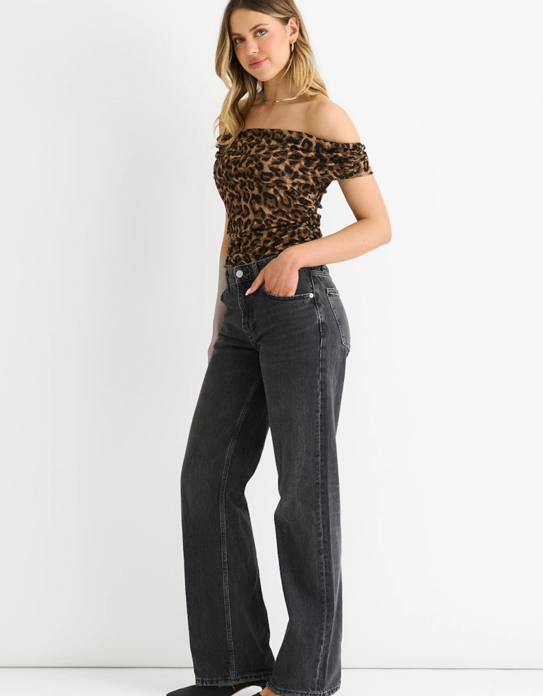 Brown Animal Print Bardot Jersey Top