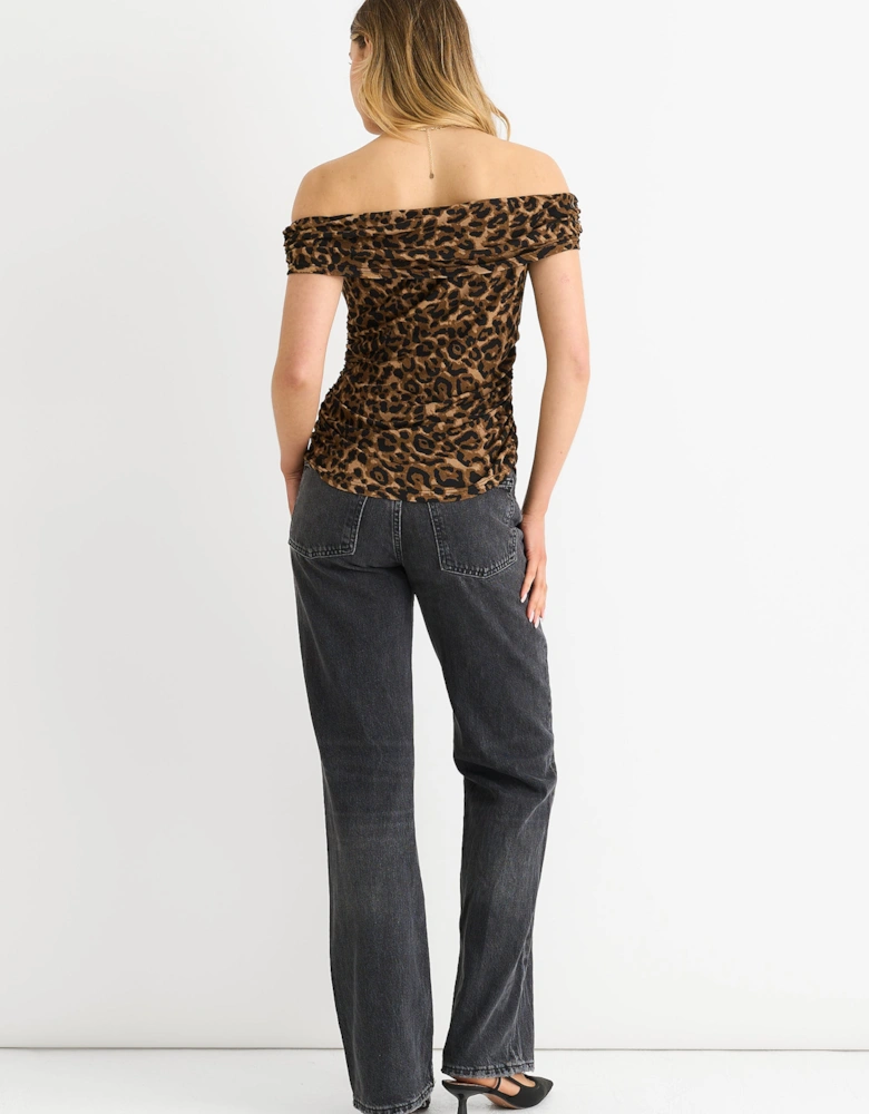 Brown Animal Print Bardot Jersey Top