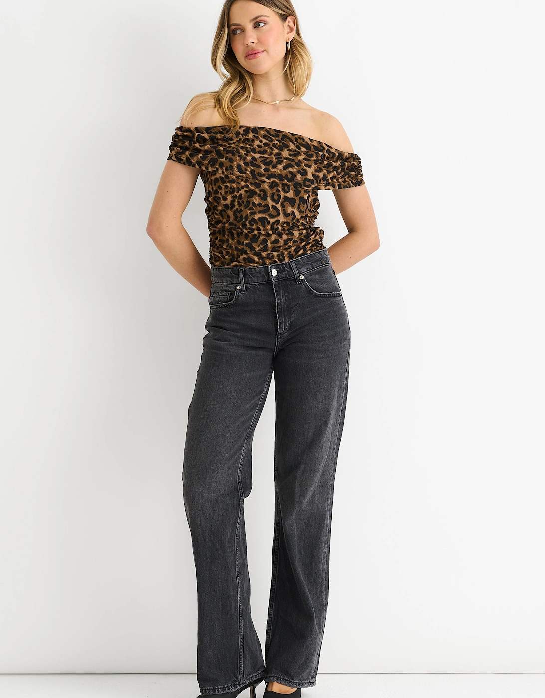 Brown Animal Print Bardot Jersey Top