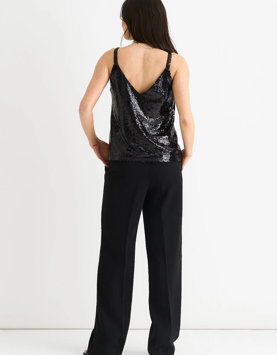 Black Sequin V Neck Cami Top
