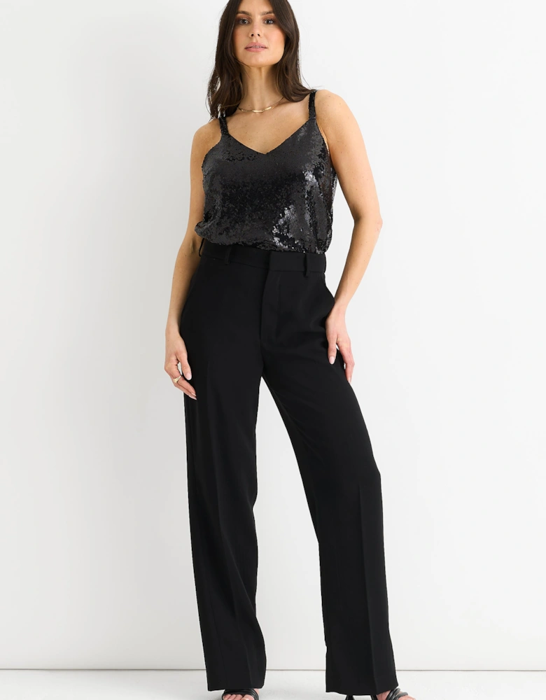 Black Sequin V Neck Cami Top