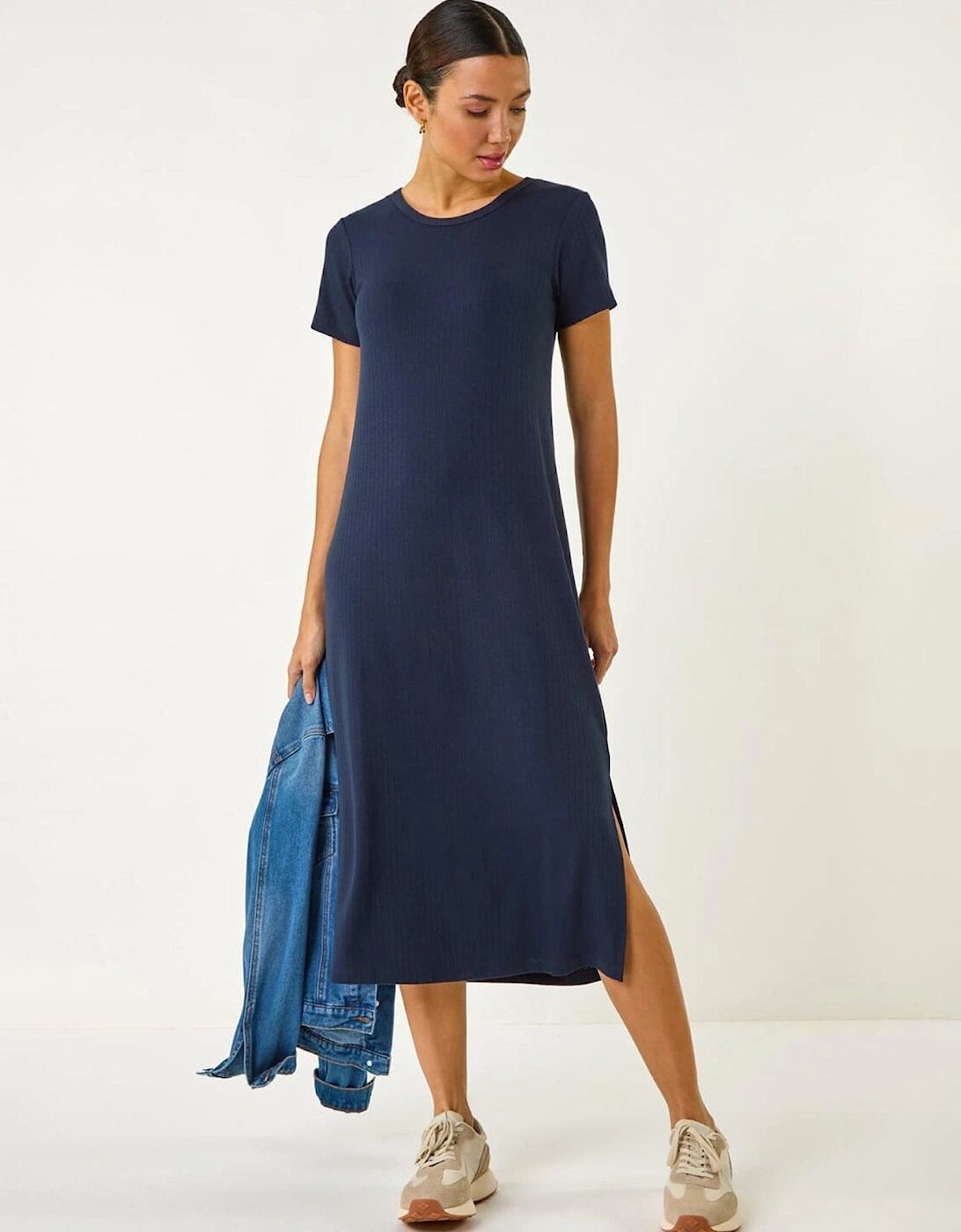 Ribbed Stretch Midi Dress - Navy, 2 of 1