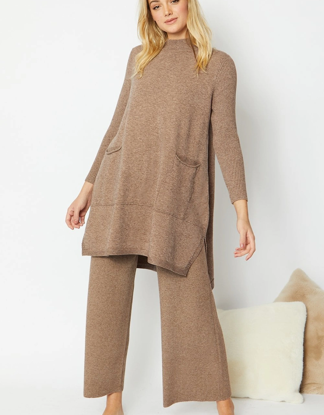 Mocha Roll Neck Cashmere Jumper Dress, 2 of 1