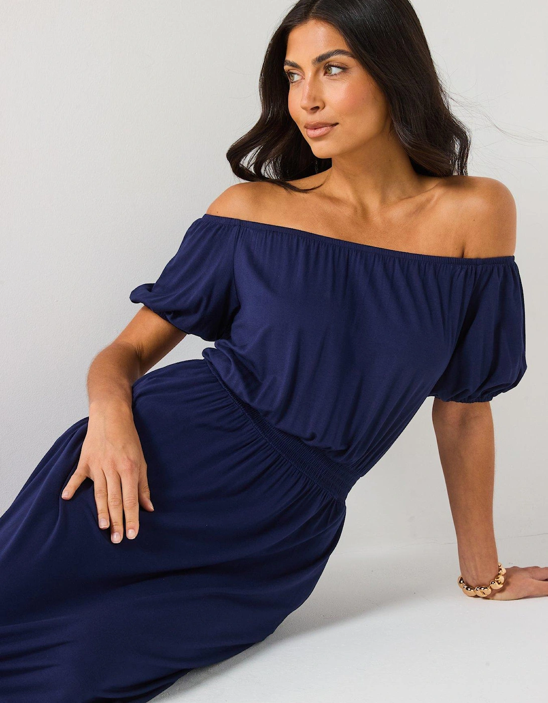 Bardot Tiered Midaxi Dress - Navy