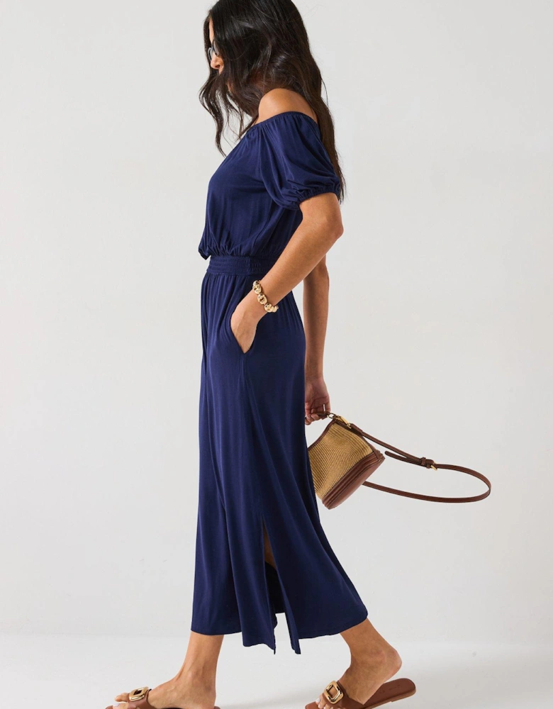 Bardot Tiered Midaxi Dress - Navy