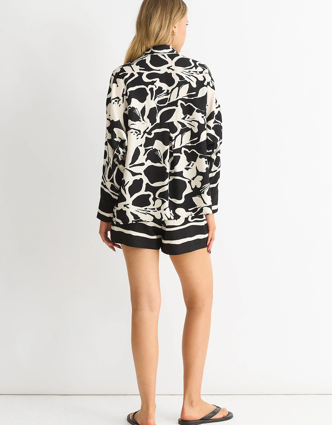 Mono Border Print Viscose Oversized Shirt