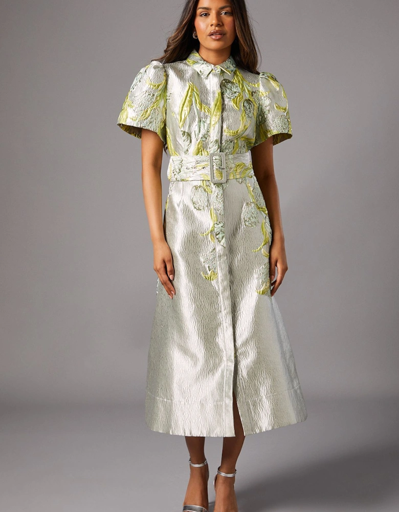 Petite Belted Jacquard Shirt Dress