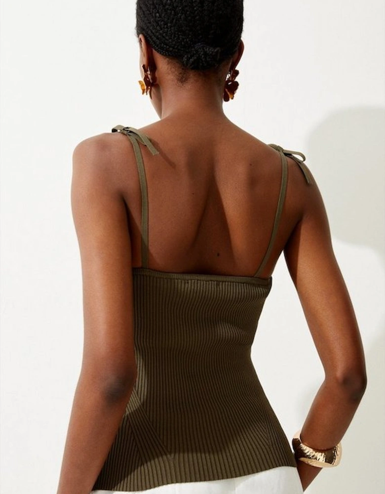 Viscose Blend Fashioned Rib Knit Strappy Top