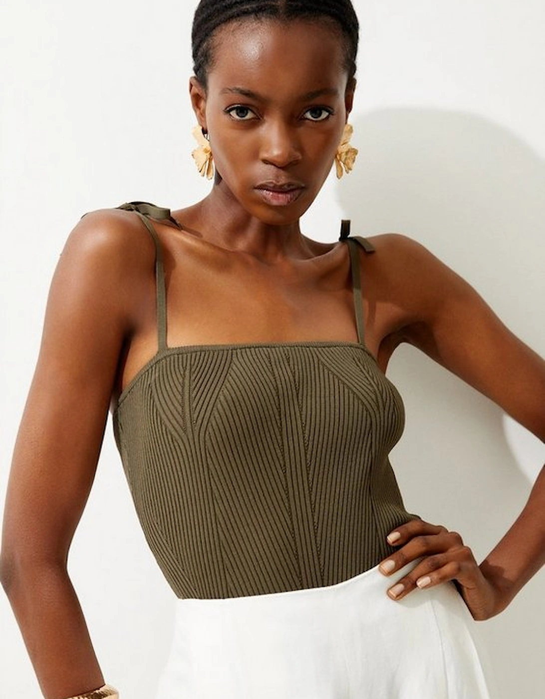 Viscose Blend Fashioned Rib Knit Strappy Top, 5 of 4