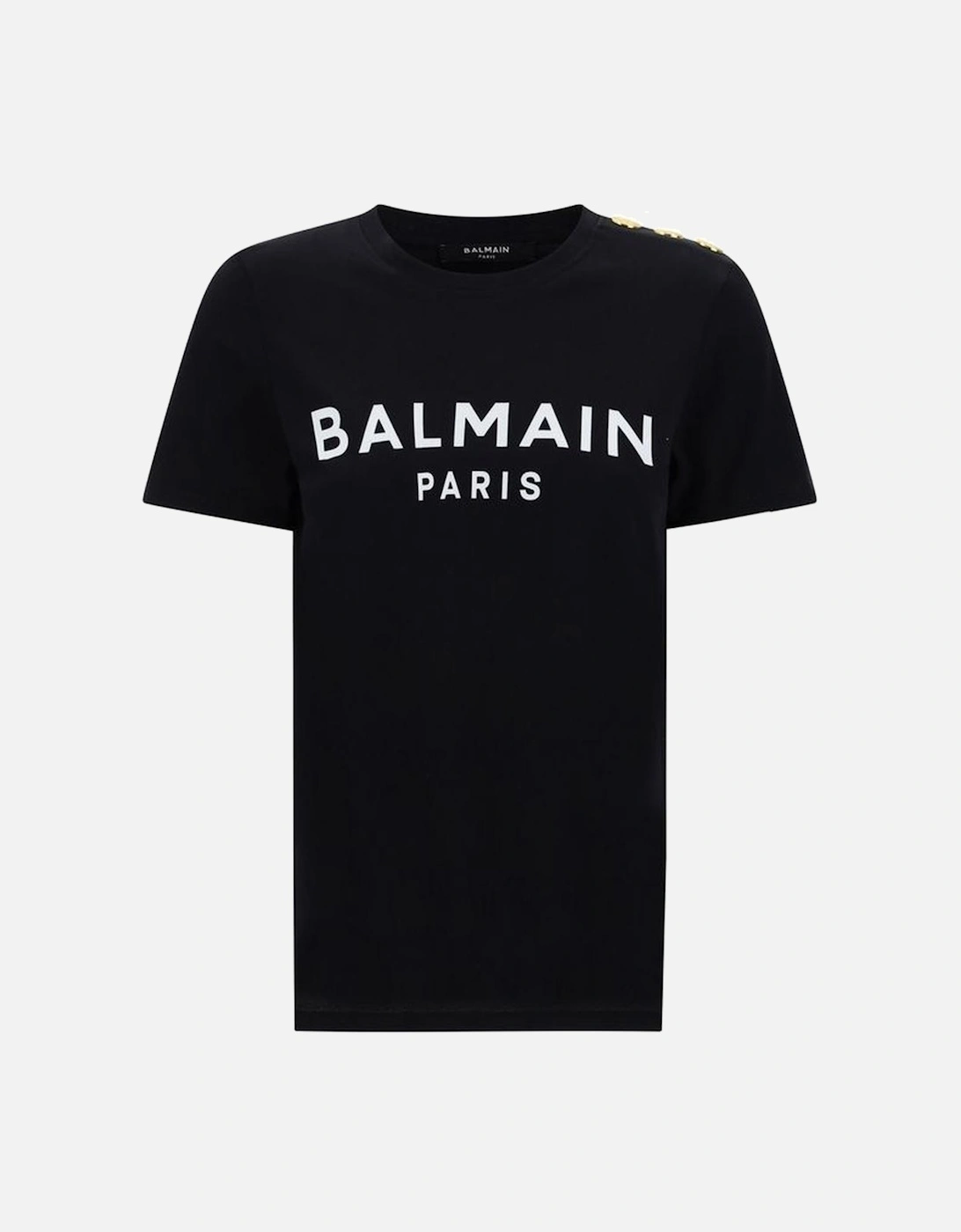Cotton T-Shirt with Monogram Print and Embossed Buttons Women - Black, 4 of 3