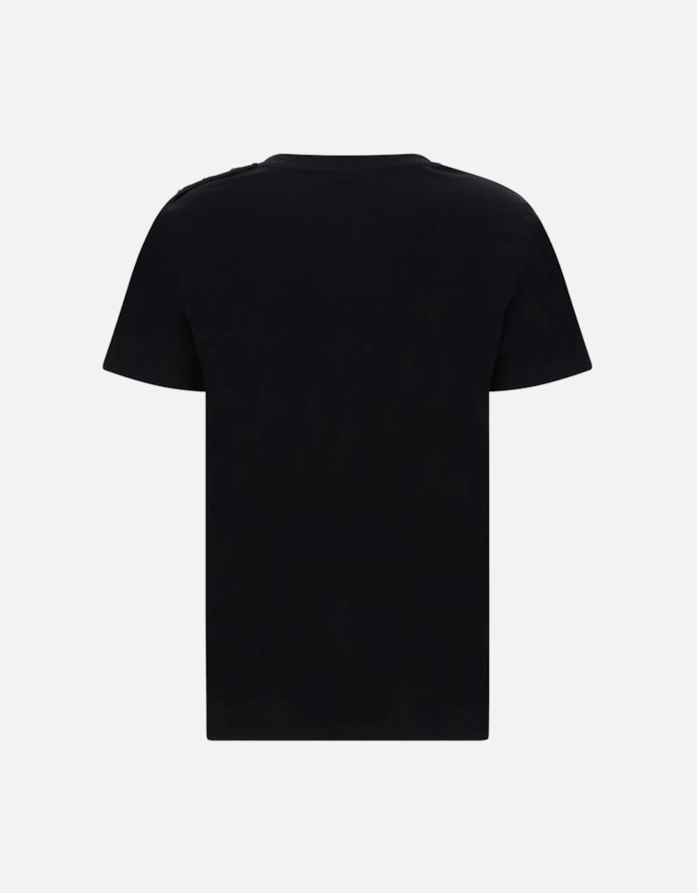 Cotton T-Shirt with Monogram Print and Embossed Buttons Women - Black