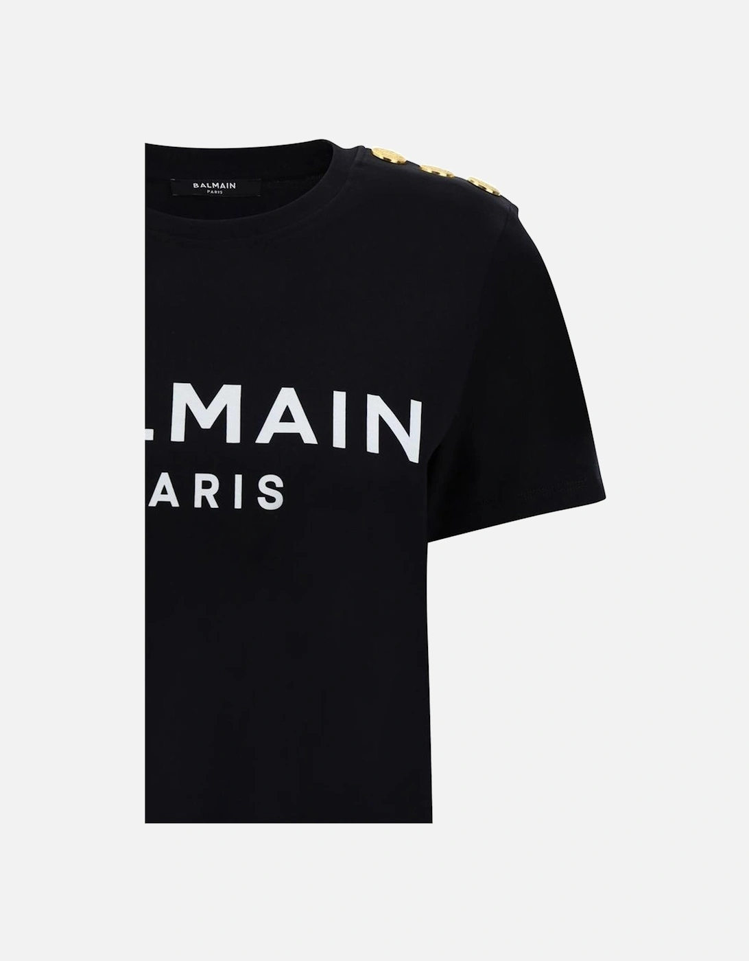Cotton T-Shirt with Monogram Print and Embossed Buttons Women - Black
