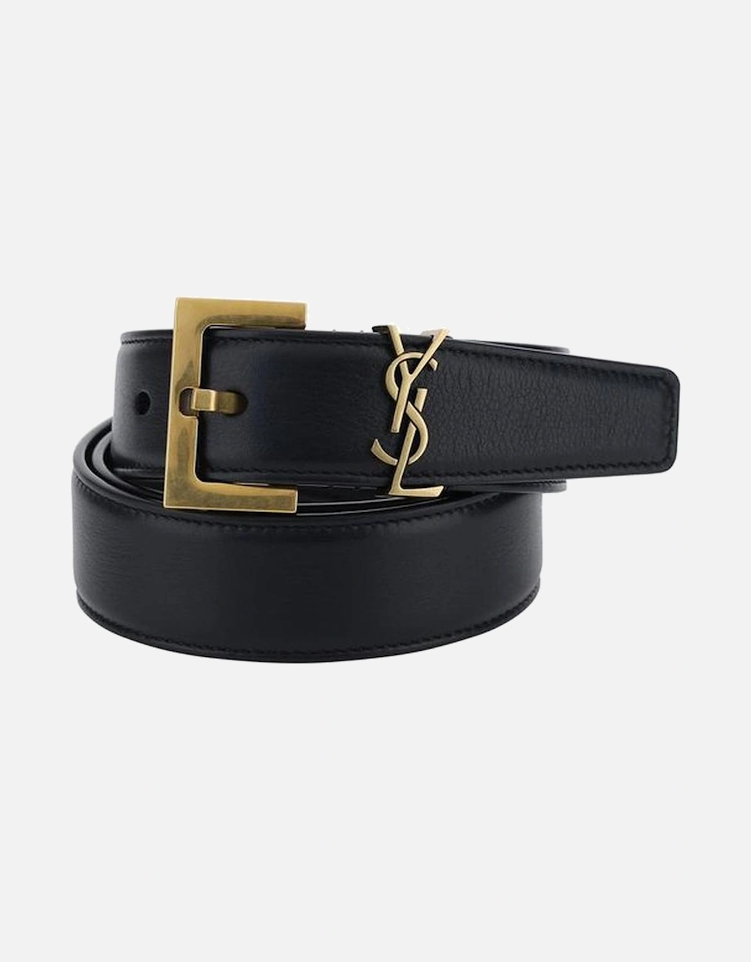 Calfskin Smooth Leather Belt with Brass-Plated Logo Plaque Women -, 3 of 2