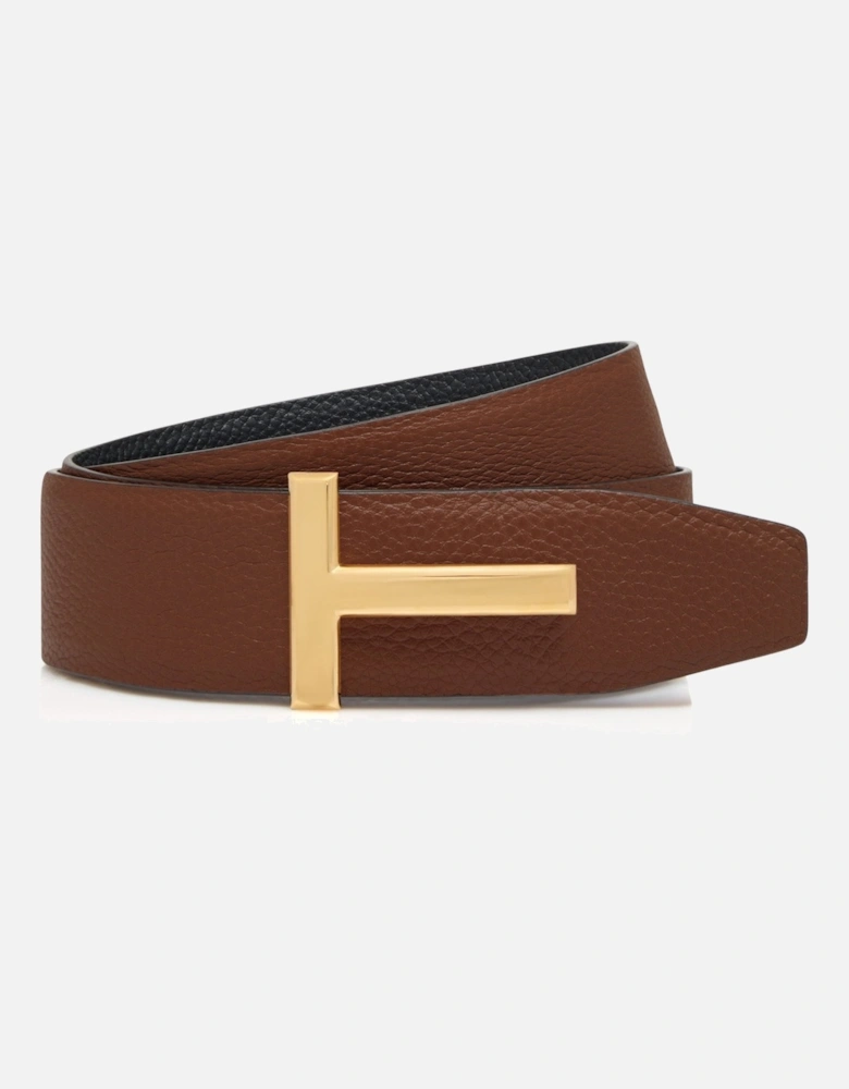 Leather Reversible T Belt 40cm Brown