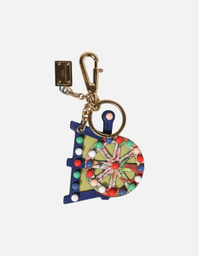 Leather and Metal Keychain with Logo Details Women - Multicolor