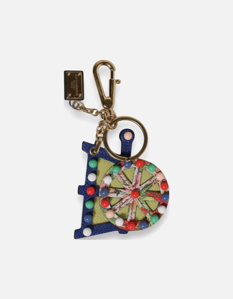 Leather and Metal Keychain with Logo Details Women - Multicolor