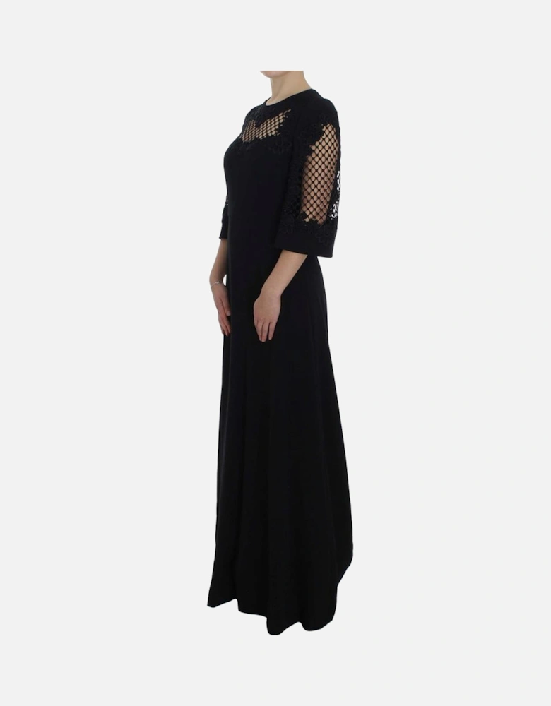 Maxi Dress with 3/4 Sleeves and Silk Lining Women - Black Dresses
