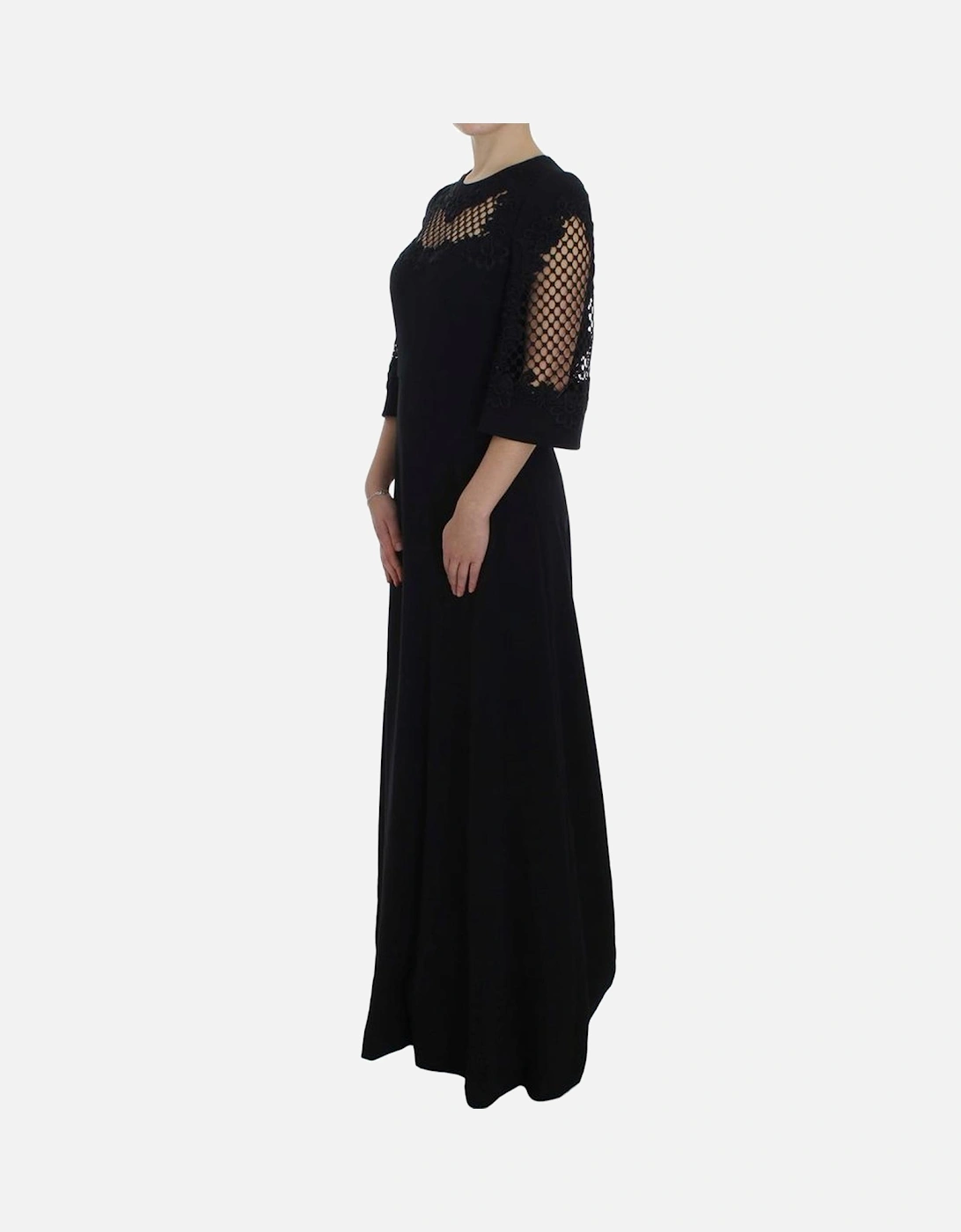 Maxi Dress with 3/4 Sleeves and Silk Lining Women - Black Dresses