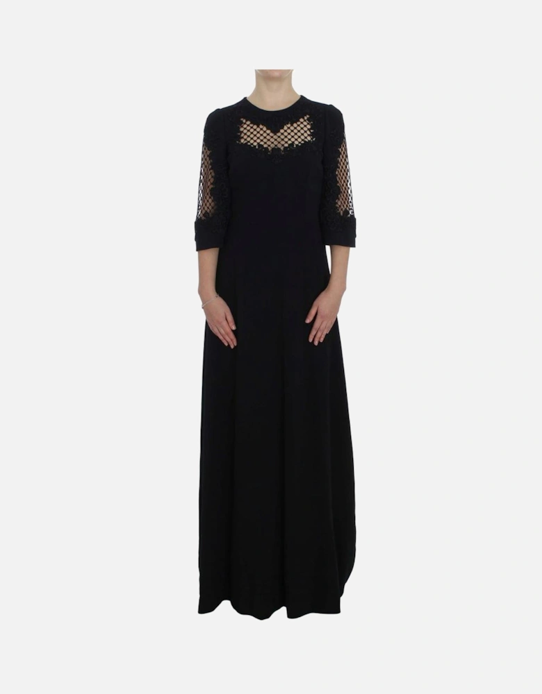 Maxi Dress with 3/4 Sleeves and Silk Lining Women - Black Dresses