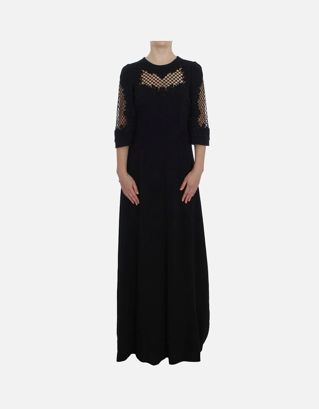 Maxi Dress with 3/4 Sleeves and Silk Lining Women - Black Dresses, 4 of 3