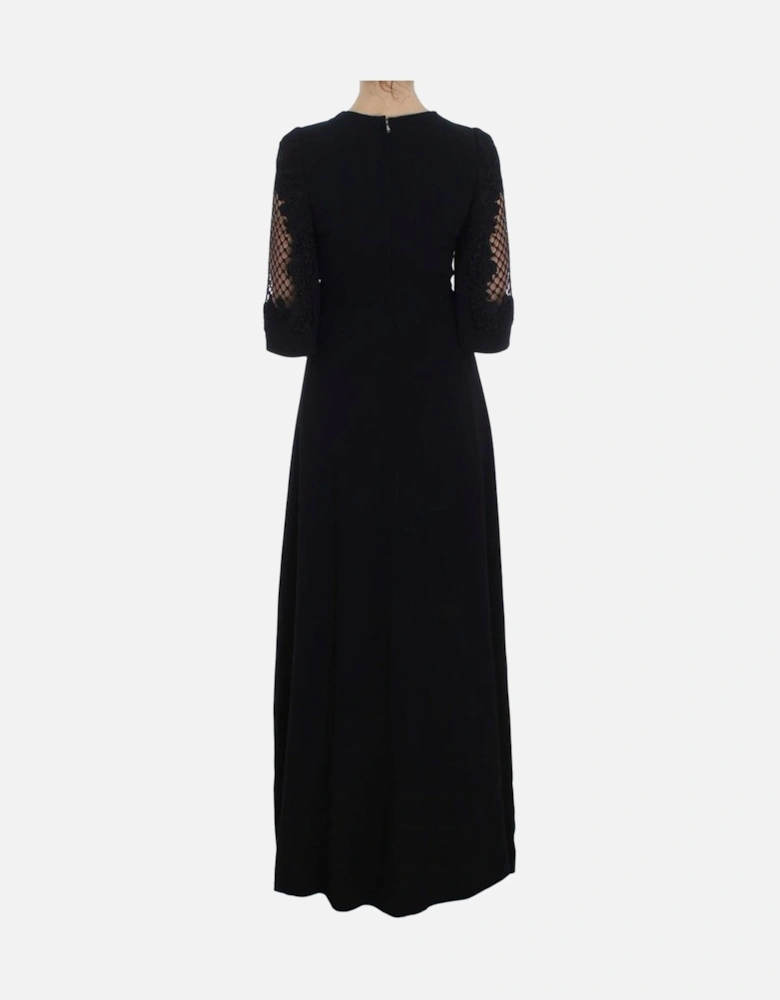 Maxi Dress with 3/4 Sleeves and Silk Lining Women - Black Dresses