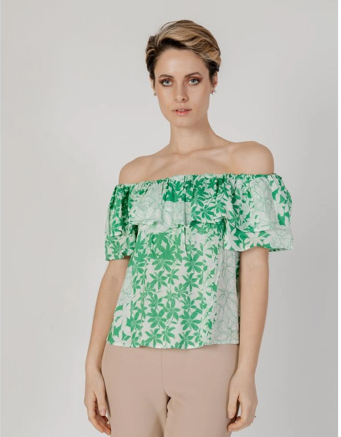 Short Sleeve Viscose Blouse Women - Green Shirts