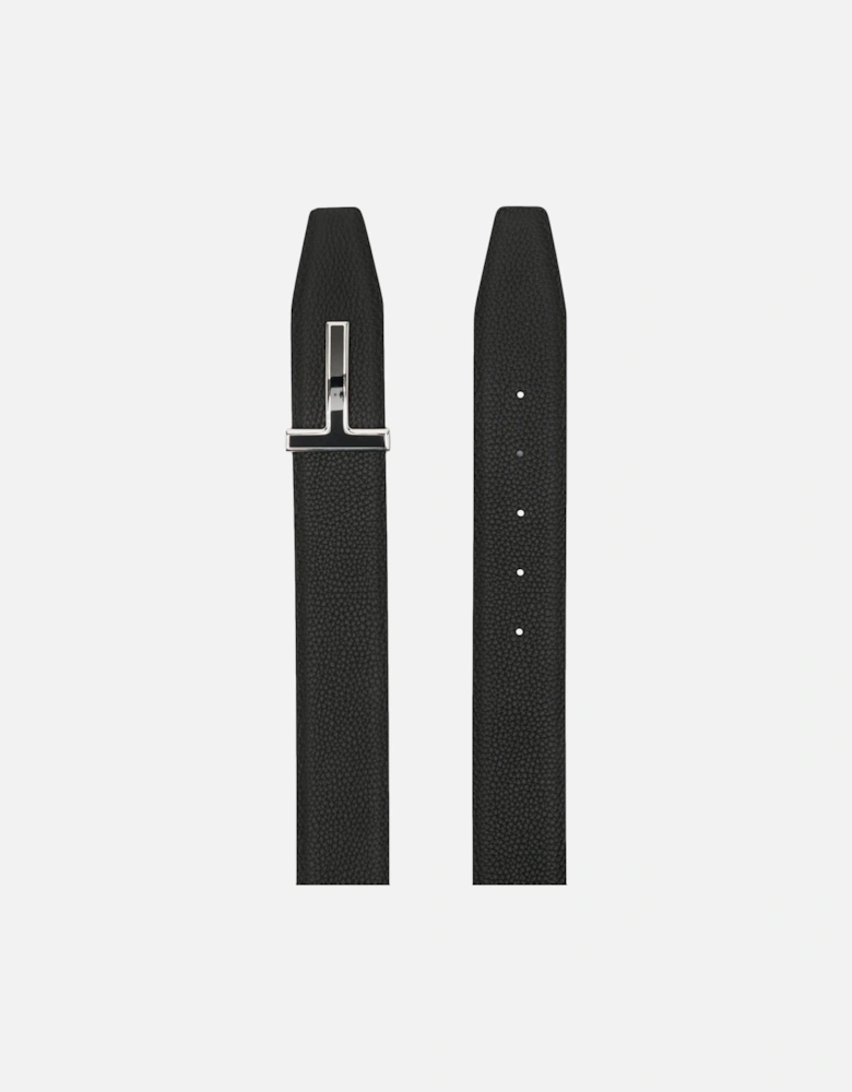 Shiny Calf Leather Reversible T Belt 40cm Black