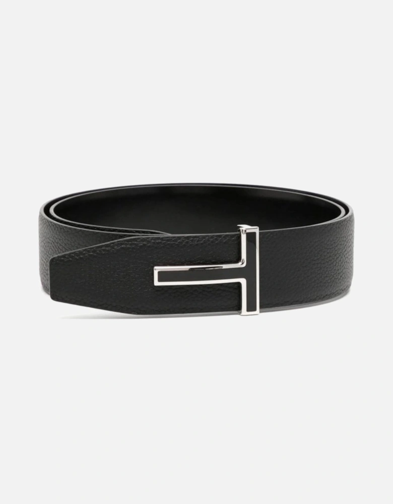 Shiny Calf Leather Reversible T Belt 40cm Black