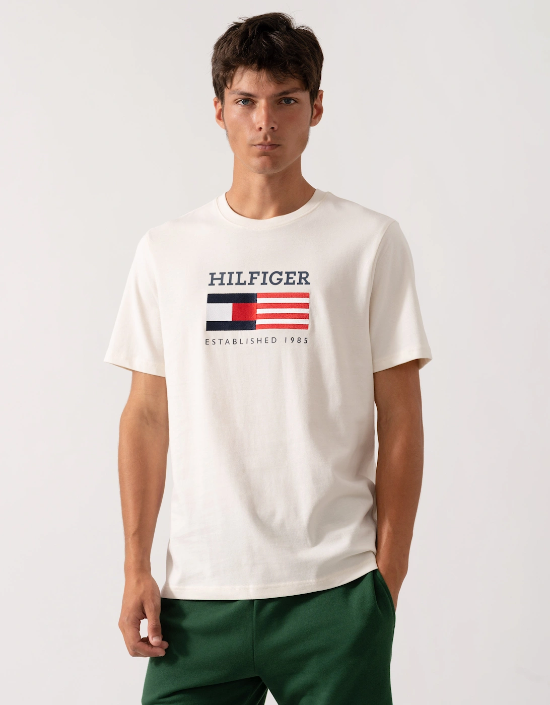 Men's Tommy Hilfiger Americana Monotype Flag Box Mens T Shirt - Ivory Petal - White - Size: 42