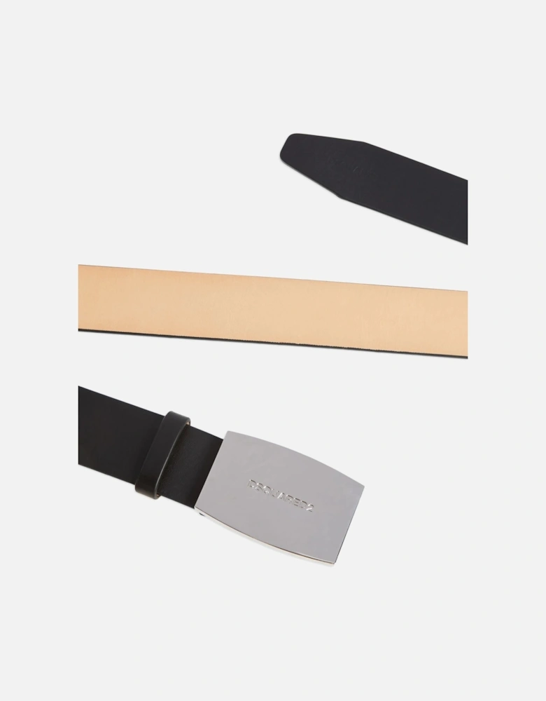 Text Branding Leather Belt Black