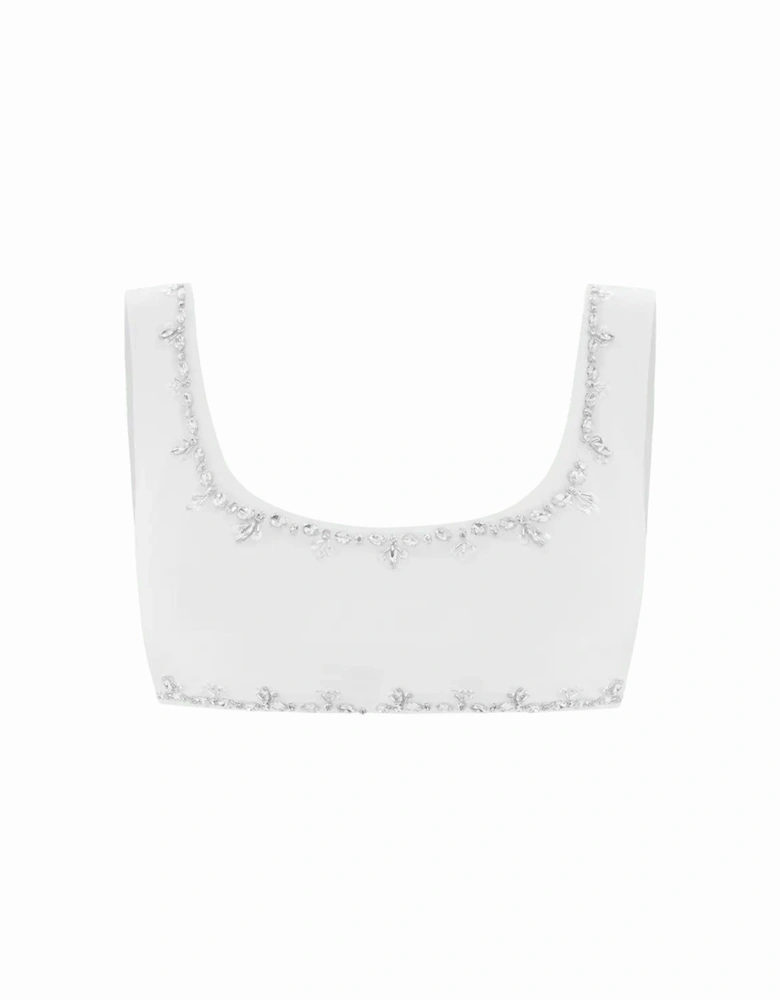 Aaliyah Hand Beaded Crystals Bikini Top - White
