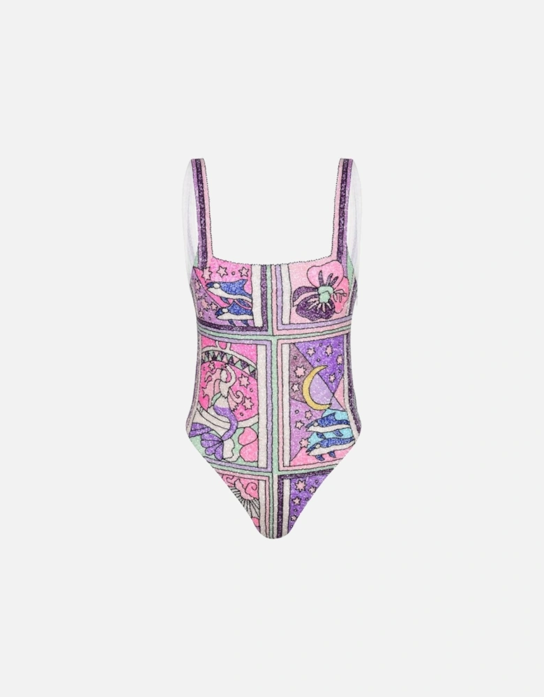 Talia Hand Beaded Crystal Swimsuit - Puple