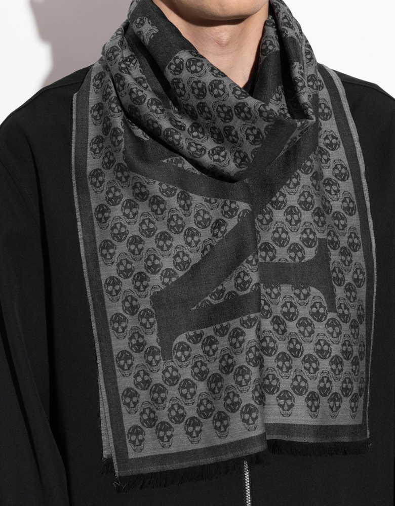All Over Skull Print Scarf Black