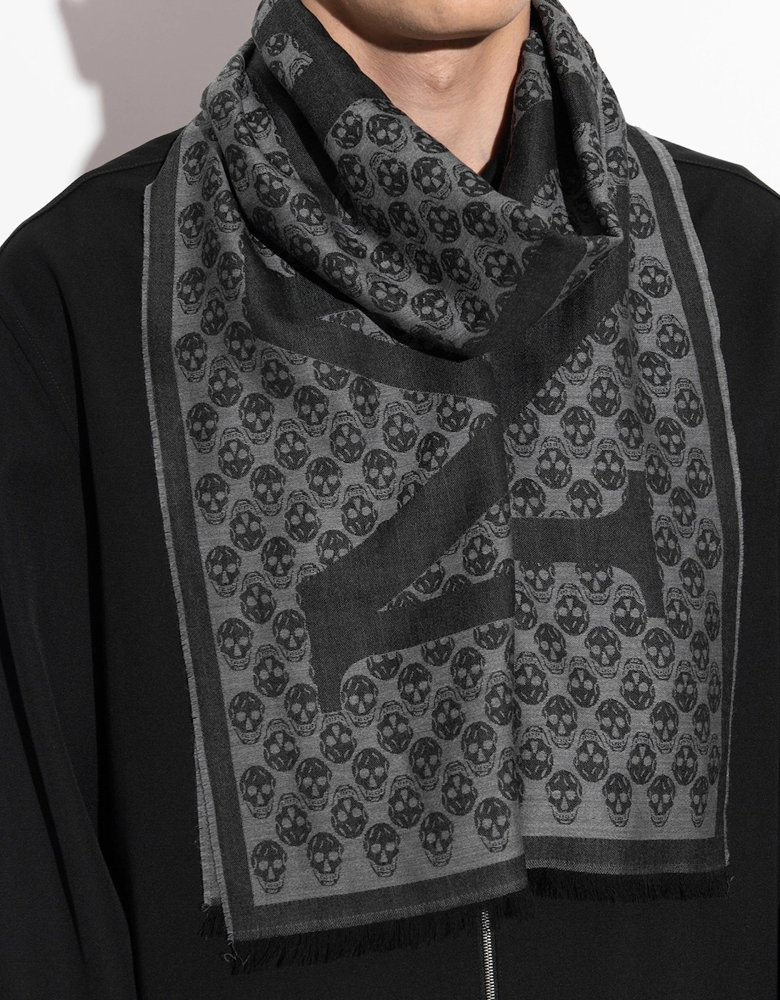 All Over Skull Print Scarf Black