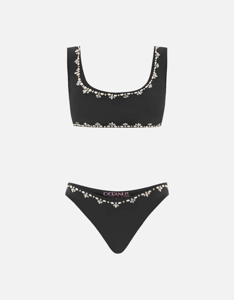 Aaliyah Hand Embroidered Black Bikini Bottom