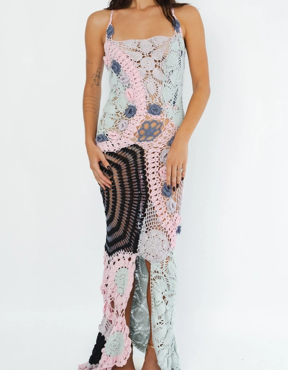 Cassandra Vintage Crochet Evening Dress Multi-Coloured, 3 of 2