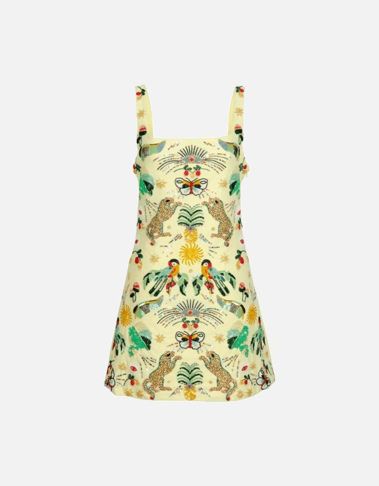 Aurelia Embroidered Luxury Sequin Mini Dress Yellow