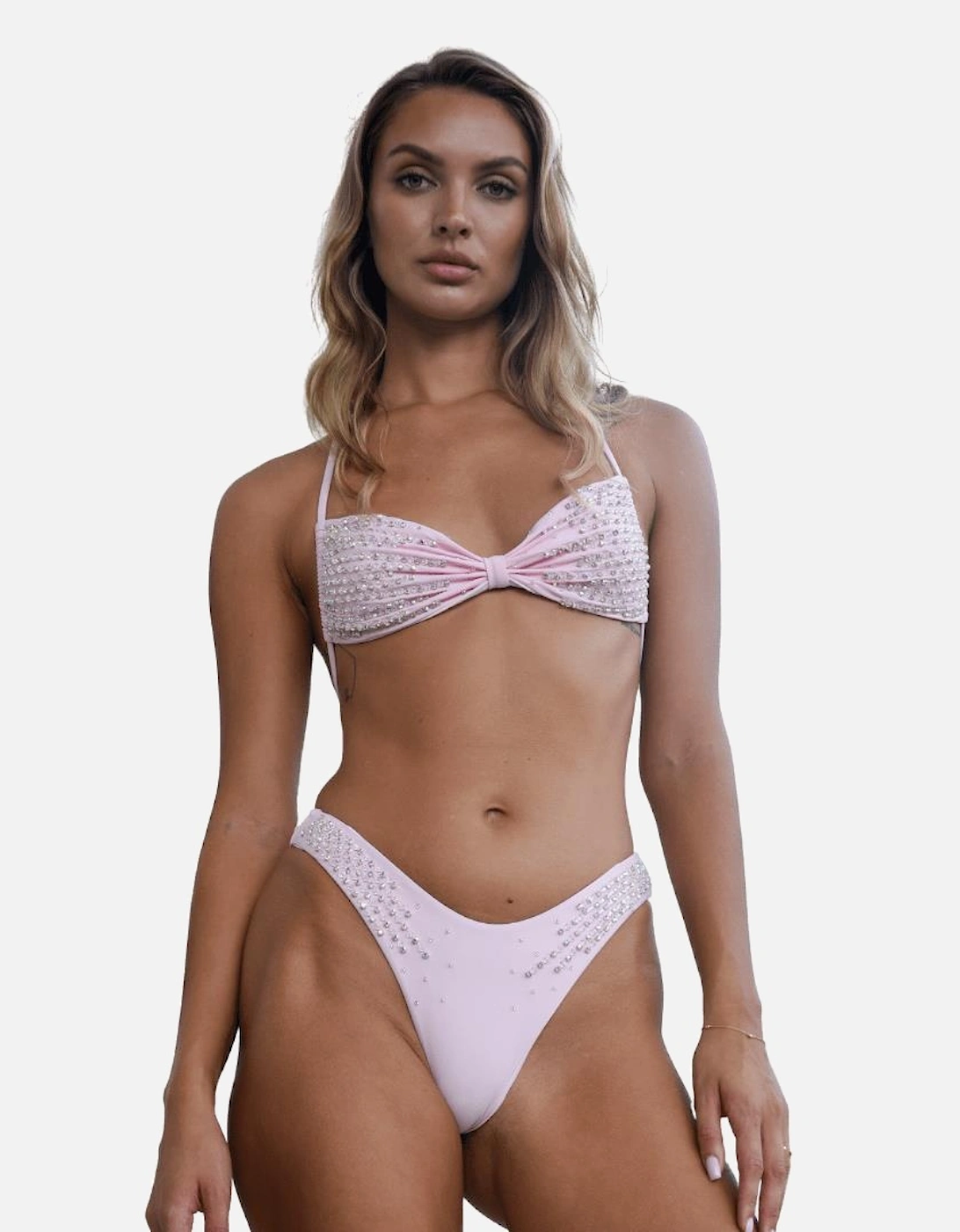 Ophelia Hand Embroidered Summer Bikini Top Pink