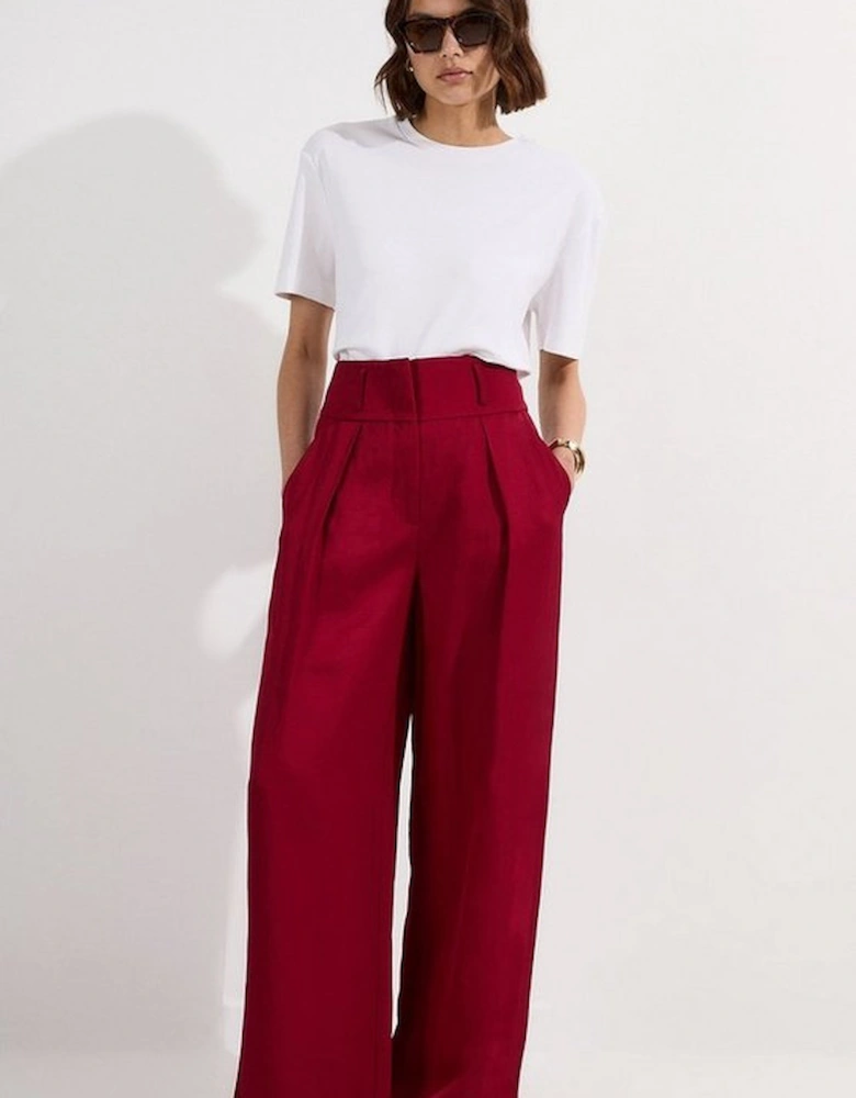 Tailored Viscose Linen Wide Leg Trouser