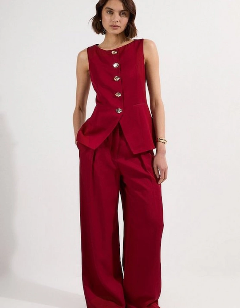 Tailored Viscose Linen Wide Leg Trouser