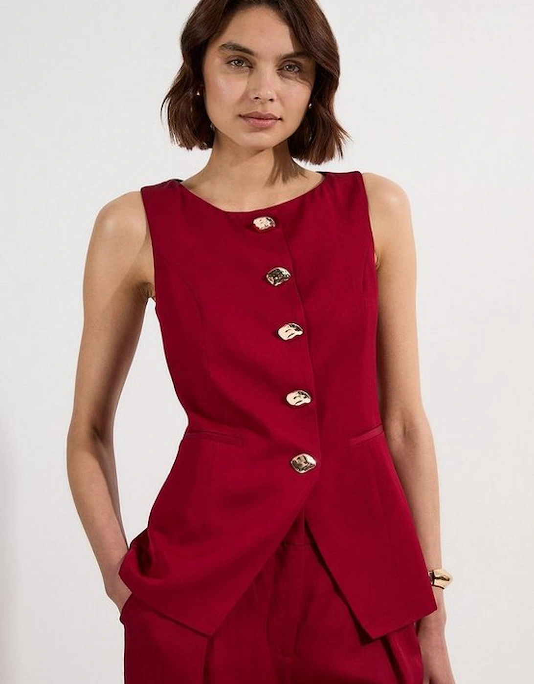 Linen Viscose Tailored Statement Button Front Waistcoat, 2 of 1