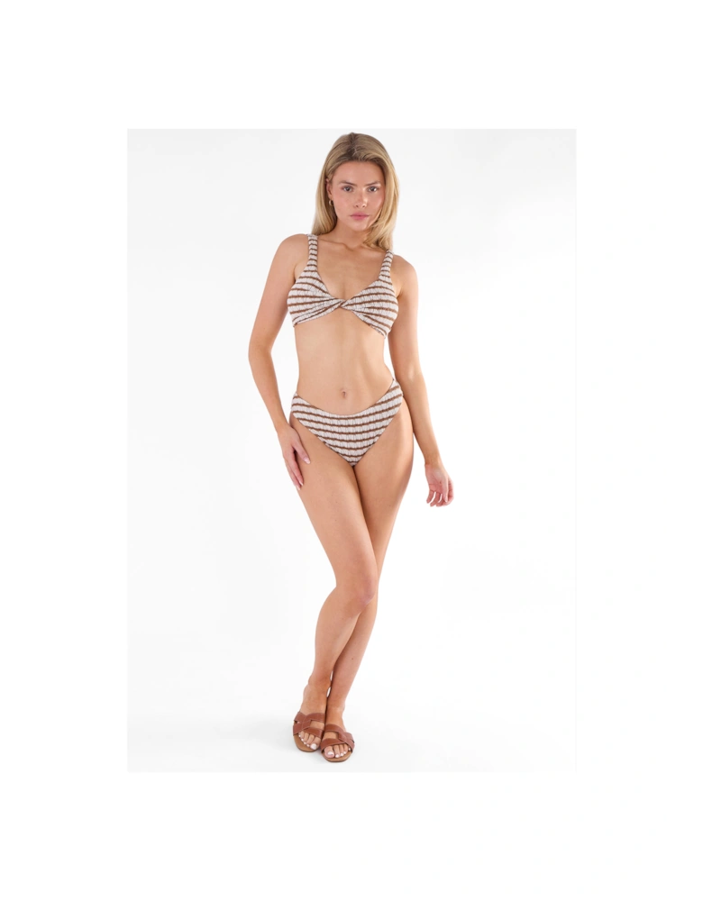 Tan Textured Twisted Stripe Bikini Top